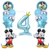 Balão de Alumínio Azul com Coroa Digital, Lantejoulas, Látex, Suporte, Mickey Mouse Cartoon, Festa Infantil, Cerimônia - 32 Polegadas