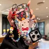 Adequado para Transformação Instantânea em Maçã 18Promax Espelho Floral Gato Kt Pulseira Capa de Celular iPhone Capa Rígida/Macia Personalização UV