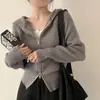 Cárdigan grueso de punto con capucha de estilo casual para otoño e invierno, estilo ins coreano con diseño de cremallera, suéter de solapa único para mujer