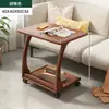 Mesa lateral de sofá de madera maciza mesa auxiliar mueble lateral mesa de noche móvil en forma de C sala de estar con ruedas mesa de café pequeña mesa de té mesa de té