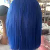 Peluca Bobo Azul Corta Recta de Cabello Humano Real Peluca de Cabello Humano con Malla Frontal 13X4