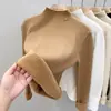 Suéter grueso rojo de terciopelo de visón con cuello medio alto para mujer, nuevo top de punto base con forro polar para otoño e invierno 2024