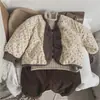 Artístico~Estilo Bosque retro chaqueta acolchada de algodón cepillado para niños unisex bebé abrigo corto de algodón de un solo pecho ropa de algodón invierno
