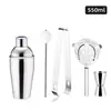 Novo Conjunto de Coqueteleira de Aço Inoxidável 750ml Copo Tubarão Coqueteleira 5 Peças Ferramentas de Bar para Misturar