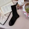 Calcetines blancos para niñas y mujeres, estilo fino de otoño e invierno, estilo coreano de calcetines holgados calados, estilo ballet, calcetines de media pantorrilla estilo miu, combinados con zapatos Birkenstock