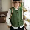 Colete de tricô verde para mulheres, novo estilo da primavera de 2026, versátil para figuras petite, elegante e solto, bonito, colete casual para sobreposição