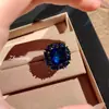 Colgante Verde Paraíba Estilo Oscuro, Elegante Anillo de Diamante Rojo Corte Cushion, Aretes Azules, Conjunto de Joyas de Oro Negro para Mujer