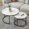 Mesa de centro para sala de estar de estilo moderno, redonda, simple y de alta gama, adecuada para hoteles y apartamentos de alquiler, con chapa de mármol, diseño minimalista