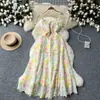 Estilo Francês Estilo Palácio Vestido Floral Alça Fina Feminino Verão Malha Design de Cintura Vazada Único Chique Vestido Longo