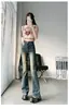 Jeans Flares Rasgados Vintage para Mulheres, Tamanho Grande, Design Lavado de Verão, Cintura Alta, Calças Bootcut Emagrecedoras