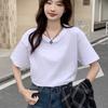 107 Blanco Verano Largo Medio Manga Corta Algodón de alta calidad Suelta Camiseta para Mujer Top de Mujer Primavera Ropa de Mujer Adelgazante