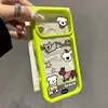 Funda de Teléfono con Ventana Grande de Cachorro de Dibujos Animados en Inglés Compatible con iPhone 18 Apple 17 Pro Max Cubierta Protectora Verde Fluorescente