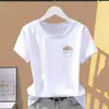 Bienes de Lujo Ligero de Gama Alta~ Camiseta Blanca de Manga Corta Estilo Casual para Mujer Nuevo Estilo 2026 Estampado de Letras Cuello Redondo Top Adelgazante
