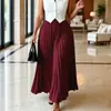 D650 Ropa europea y americana transfronteriza para mujer, falda larga plisada elástica de cintura alta con dobladillo amplio y caída elegante, falda africana de talla grande
