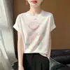 Nueva Camiseta de Punto Fino para Mujer, Cuello Redondo, Manga Corta, Estampado de Sombrero de Paja, Holgada, Jersey Base, Primavera/Verano 2026