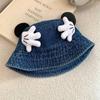 Bonito Sombrero de Pescador de Mezclilla con Mano Pequeña de Mickey para Mujer, Versión Coreana de Verano, Sombrero de Cubo Adelgazante, Sombrero de Sol para Viajes, Protección Solar, Moderno