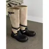 Botas altas de gamuza desgastada con hebilla, punta redonda, estilo europeo y americano vintage para mujer, nuevo modelo de invierno 2026, botas de montar con tacón grueso