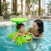 Lindo flotador de bebé con forma de rana y dosel parasol, divertido diseño de caricatura, material de PVC, bote inflable con forma de rana y dosel
