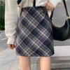 [Calças de segurança + zíper invisível] plus size retro xadrez saia de lã outono e inverno emagrecimento bainha saia para as mulheres