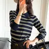 ¡Estilo Dinero Viejo! Suéter de punto Stoll de 16 puntos y 48 hilos a rayas con cuello para mujer, top polo de manga larga de otoño
