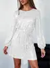Vestido de Fiesta Nuevo de Primavera Versátil con Lentejuelas y Brillo, Cuello Diagonal y Estampado Dorado en Estilo Europeo y Americano para Mujer