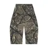 Pantalones Casuales para Hombre Etai de Algodón Puro Pesado 340g, Estilo Americano Moderno con Estampado de Hojas Camuflaje, Pierna Curva, Corte Holgado