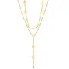 Collar de Cadena Doble para Clavícula con Colgante de Cruz y Borla Larga, de Cuentas Redondas en Forma de Corazón, Estilo Europeo y Americano, Acero Inoxidable para Mujer