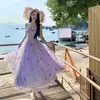 Vestido Morado con Mariposa Tridimensional en Tirantes, Vestido Largo de Malla, Vestido de Tirantes Suave, Tejido de Punto, Corte Ajustado, con Etiquetas