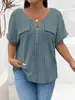 2026 Amazon Primavera/Verão Novo Top Feminino Cor Sólida Tamanho Grande Zíper Manga Curta Bolso Falso Pulôver Camiseta Caimento Solto