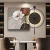 Piedra Llega a Restaurante de la Suerte Pintura Decorativa con Reloj Lujo Ligero Sensación de Gama Alta Pintura de Pared para Comedor Reloj de Pared Simple Transfronterizo