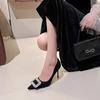 Moda Luxo Leve Sapatos Pretos de Salto Alto para Mulheres, Saltos Agulha, Novo Estilo Primavera 2026, Bico Fino Elegante, Sapatos Confortáveis para Socialites