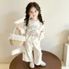 Conjunto de Ropa de Gato para Niños de Amazon Estilo Primavera y Otoño Sudadera con Lazo y Pantalones de Pierna Ancha Conjunto de Dos Piezas Ropa Infantil de Comercio Exterior
