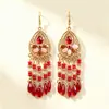 Pendientes largos de borla en forma de gota de cristal estilo étnico bohemio, accesorios de joyería para orejas, versátiles para el uso diario, de lujo alto gama