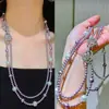 Outono e Inverno Novo Multicor Francês Elegante Alto Brilho Roxo Imitação de Pérola Tahitiana Colorida Misturada Corrente para Suéter