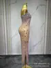 Nuevo Vestido Largo de Malla con Estampado de Pedrería de Comercio Exterior con Tirantes Sexy Europeo y Americano para Fiesta de Gala Alfombra Roja Formal