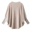 Suéter de tricô com manga morcego, modelagem solta, 12 agulhas, mistura de lã e cashmere para outono e inverno