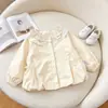 Abrigo de Primavera y Otoño para Niña con Estampado Floral y Cuello de Muñeca, Top Corto Elegante con Cintura Ajustable y Adorno de Encaje para Bebé Niña, Ropa Infantil