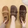 Novedades de Invierno Retro Casual Versátil Correa con Hebilla Zapatos de Algodón Birkenstock Borde de Gamuza Suela Gruesa Forro Polar Velcro Zapatos para Mujer