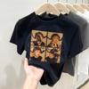 Camiseta Feminina de Manga Curta com Estampa Estilo Americano Verão Design de Senso Nicho Top Curto