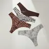 Amazon Transfronterizo Europeo y Americano Tanga Sexy Sin Costuras de Seda Helada para Mujer de Cintura Baja Transpirable Estampado de Leopardo Ropa Interior para Mujer
