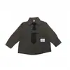 Camisa de corbata a rayas para niños de primavera y otoño, Camisa holgada estilo coreano para niños mayores, Elegante top de manga larga estilo universitario para niños