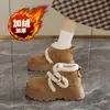 Zapatos Birkenstock de suela gruesa para mujer, tendencia de moda coreana 2026, novedad de invierno, forrados de felpa, de caña alta, para personas bajas, zapatos de algodón que aumentan la altura