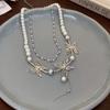 Colar de pérolas de borboleta empilhado de camada dupla Novo 2024 Explosivo Luz Luxo Nicho Collar Bone Chain Colar Acessórios Femininos