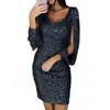 Vestido largo de noche sexy con lentejuelas y flecos de manga larga, nuevo para comercio exterior europeo y americano 2022