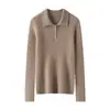 Nova coleção outono e inverno: Suéter de malha 100% cashmere puro com gola polo, design canelado, corte justo e estilo elegante