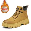 Botas Masculinas de Cano Alto Cor Ruibarbo 2025 Outono e Inverno Novos Sapatos de Neve de Veludo Estilo Britânico Botas de Trabalho