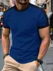 Camiseta Nueva de Verano para Hombre Transfronteriza Amazon Moda Casual Deportiva Combinación de Colores Cuello Redondo Top Básico de Manga Corta