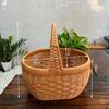 Cesta de almacenamiento de ratán, cesta de compras portátil, cesta de picnic al aire libre, cesta de almacenamiento con tapa, cesta de regalo para comprar verduras, cesta de frutas