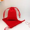Bolsa de terciopelo rojo suministros de boda bolsa de dulces para bodas empaque de instrumento de belleza para joyería dorada y plateada bolsa pequeña de tela con cordón de alta calidad