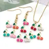 Accesorios para Joyería DIY Estilo Coreano, Mini Colgantes de Cereza Coloridos con Goteo de Aceite, Electroplateados al Vacío para Pulseras, Collares, Pendientes y Colgantes
